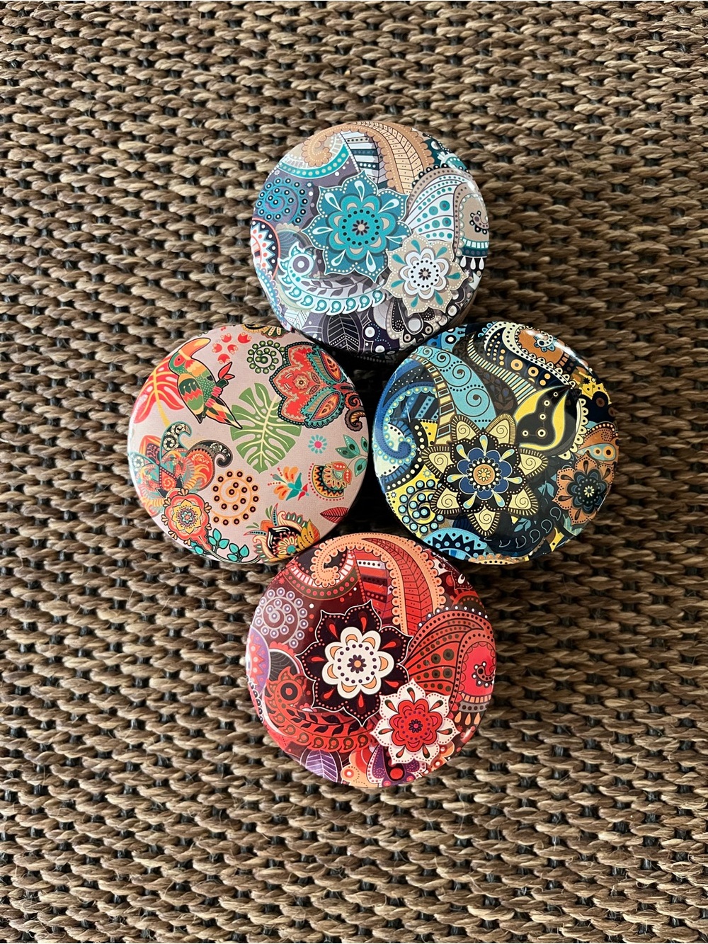 Paisley Tea Light Candleholder Tins with Lids Set of 4 (No Tealight)